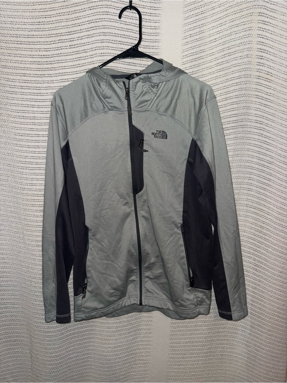 The North Face Men's Light Gray and Black Windbreaker Hoodie